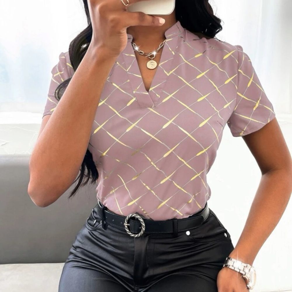 Random Gold Argyle Print
Notched Neckline Blouse